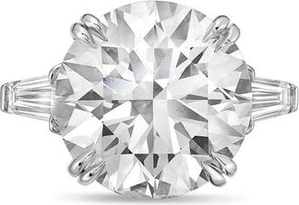 Diana M. Jewels 14kt white gold 3ct lab grown round diamond ring with baguettes on the sides