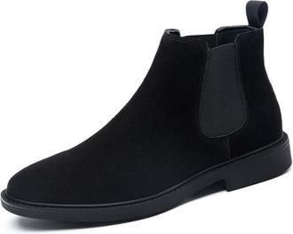 Generic Mens Round Toe Faux Suede Short Boots Flat Heel Chelsea Ankle Boots Slip on Office Work Shoes,Black1,8.5 UK