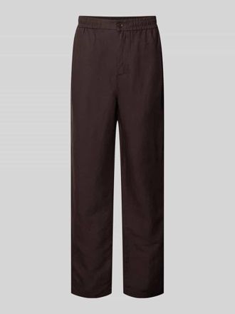 Lacoste Straight Leg Stoffhose aus Leinen-Mix in Schoko, Gr&ouml;&szlig;e XXL