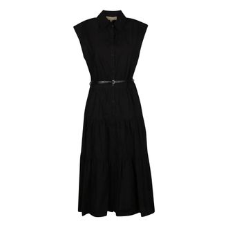 Michael Kors Belted Cotton Poplin Sleeveless Shirtdress - Dames - Shirt Kleedjes - Zwart - M - Katoen - Kleedjes