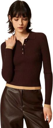Twinset Actitude Polo Knit - Dames - Polos - Bruin - S - Polyester - Tops