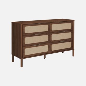 Sweeek C&oacute;moda Vintage De Madera Y Rejilla Con 6 Cajones