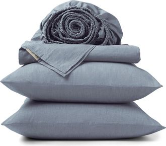 Coyuchi Crinkled Organic Percale Sheet Set in Indigo Chambray at Nordstrom, Size California King