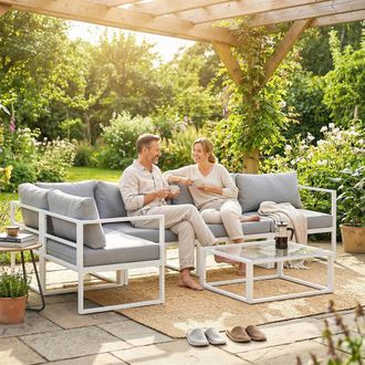 OUTSUNNY 5 Seater Aluminium Garden Furniture Set w/ Table, Light Grey
