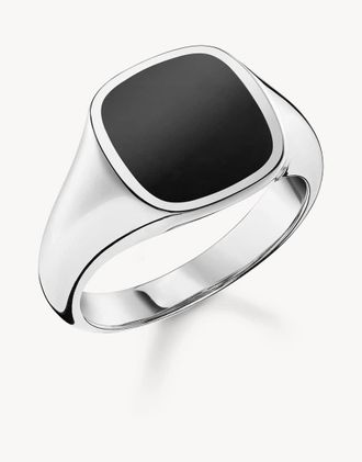 Thomas Sabo Anello classico in argento sterling 925 con pietra nera