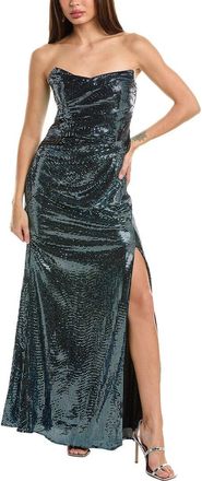 Theia Skye Draped Strapless Gown