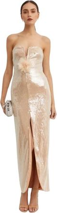 Self Portrait Paillet Maxi Jurk Elegant Room - Dames - Feestkleedjes - Beige - 2XS - Polyester - Kleedjes