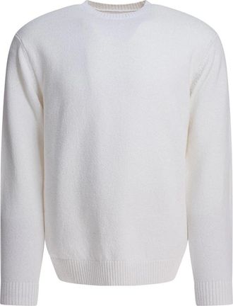 Beams Plus Witte Gebreide Lily Garen Sweater - Heren - Ronde hals truien - Wit - L - Katoen - Truien & Vesten