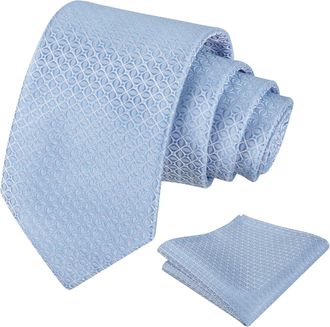 Alizeal Mens 8cm Business Regular Pattern Formal Tie and Hanky Unique Classic for Wedding Necktie Set, Baby Blue