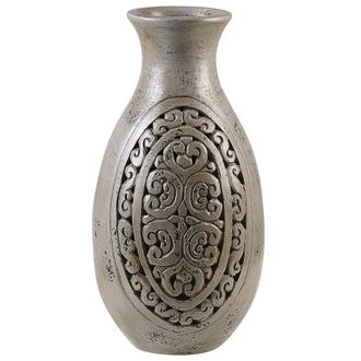 Beliani Beliani - Jarr&oacute;n Decorativo Alto De Terracota Gris 51 Cm Florero De Suelo Pintado A Mano De Inspiraci&oacute;n Griega Megara