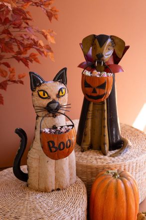Kalalou Set Of Two Recycled Metal Halloween Cat And Dog