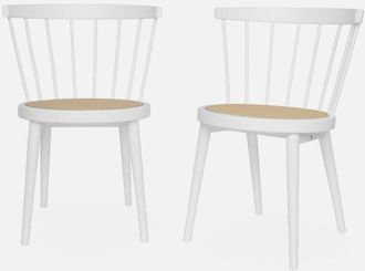 Sweeek Sweeek - Silla de madera y caña, set de 2, Nora, Blanco, 54x54x76.5 cm