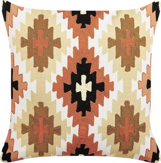 Beliani Coj&iacute;n De Algod&oacute;n Beige Marr&oacute;n Negro Blanco 50 X 50 Cm Hecho A Mano Serampore