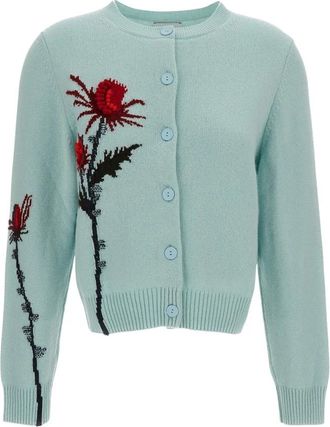 Barrie Thistle Motif Kasjmier Vest - Dames - Vesten - Blauw - S - Kasjmier - Truien & Vesten