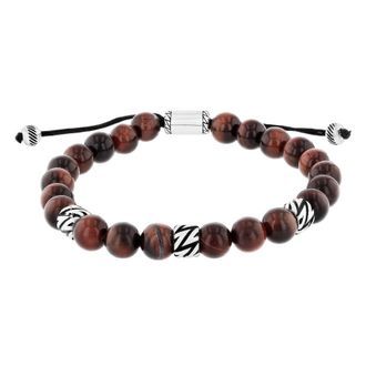 Robert Alton Stainless Steel Tiger Eye and Onyx Bead Bolo Bracelet