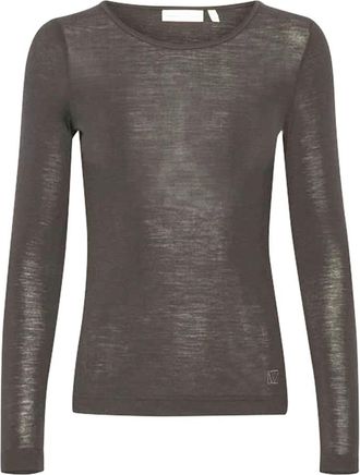Inwear Bruin Melange Longsleeve T-shirt - Dames - Longsleeves - Bruin - 2XL - Wol - Tops