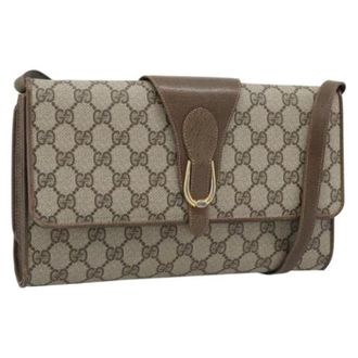 Gucci Pre-owned Vintage Canvas Shoulder Bag - Dames - Vintage Schoudertas - Bruin - ONE Size - Leer - Vintage