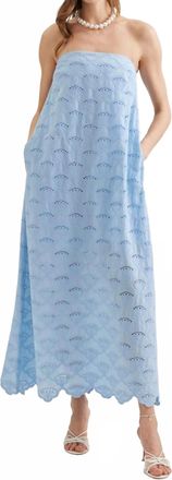 Entro Strapless Eyelet Midi Dress In Blue