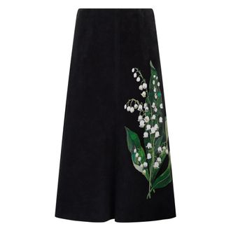Red Valentino Floral-Appliqu&eacute; Midi Skirt - female - RED Valentino - Midi Skirts - Black - XS - Skirts