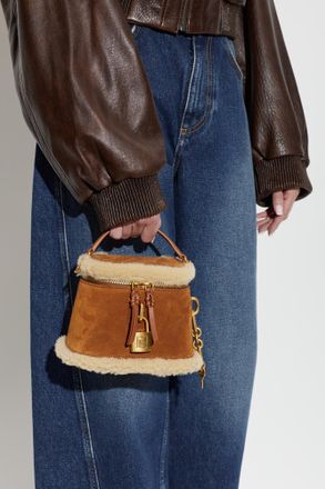 Balmain Suede Bag Finished With Fur, Womens, Brown