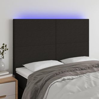 vidaXL Cabecero Con Luces Led Tela Negro 144x5x118/128 Cm Vidaxl