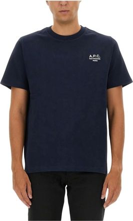 A.P.C. Camiseta de Algod&oacute;n con Logo - Tops - Hombre - Azul - 2XL