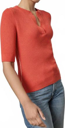 Lilla P Elbow Sleeve Split Neck Sweater In Begonia