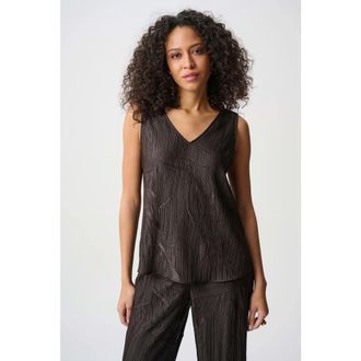 Joseph Ribkoff Pleated Satin Flared V-Neck Top in Mocha at Nordstrom, Size 16