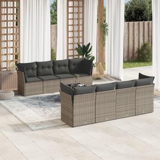 vidaXL Set De Muebles De Jard&iacute;n 9 Pzas Y Cojines Rat&aacute;n Sint&eacute;tico Gris Vidaxl