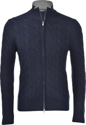 Gran Sasso Kasjmier volledige rits trui- hoge hals - Heren - Cashmere truien - Blauw - 4XL - Kasjmier - Truien & Vesten