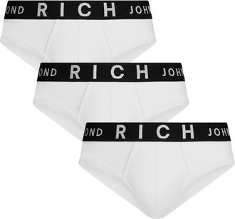 John Richmond Tripack Low-Rise Katoenen Rib Onderbroeken - Heren - Onderbroek - Wit - XL - Katoen - Ondergoed