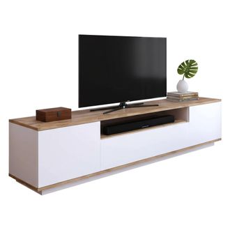 Dmora Mueble De Televisi&oacute;n Dpierott, Aparador De Sal&oacute;n, Mueble Bajo Para Tv, Base De Pared Equipada, 180x45h45 Cm, Roble Y Blanco - Dmora
