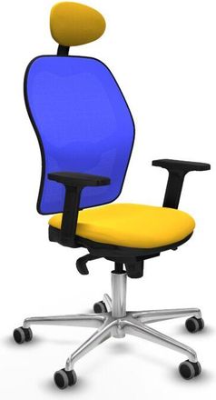 Piqueras y Crespo Piqueras Y Crespo - Jorquera Sincro Malla Azul Similpiel Amarillo Brazos 2d Base Aluminio Cabecero Fijo Ruedas 65mm Engomada