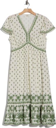 Max Studio Flutter Sleeve Maxi Dress in Cream/Green Rustic Looms at Nordstrom Rack, Size 1 X
