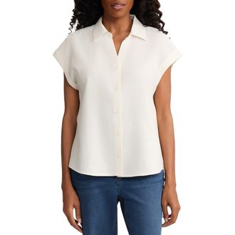 Jones New York Lace Detail Linen Blend Button-Up Shirt in Natural White at Nordstrom, Size X-Small