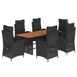 vidaXL Set Da Pranzo Da Giardino 7 Pz Nero Con Cuscini In Polyrattan - Vidaxl