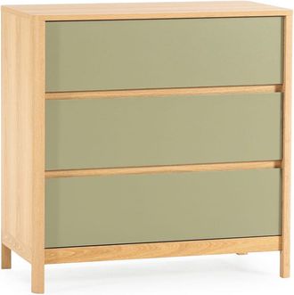 HOMN C&oacute;moda de noche 3 cajones efecto roble/verde