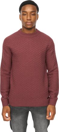 Duck and Cover Mens Matera Crew Knit Jumper - Textured Acrylic Blanket Weave Knit - Raisin - L