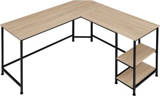 TecTake Escritorio industrial con 2 estantes 138 x 138 x 75,5 cm madera clara