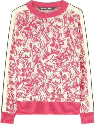 Palm Angels Hibiscus intarsia-knit jumper - men - Cotton/Polyester - M - Pink
