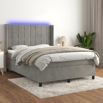 vidaXL Cama Box Spring Colch&oacute;n Y Led Terciopelo Gris Claro 140x200 Cm Vidaxl