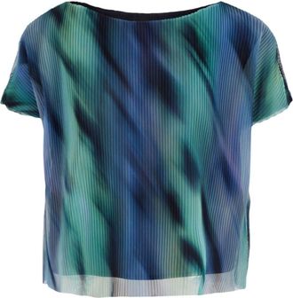 A|X Armani Exchange graphic-print pleated T-shirt - women - Polyester - M - Blue