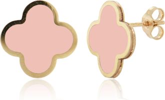 Italian Gold, Inc 14K Yellow Gold Clover Stud Earrings Light Pink