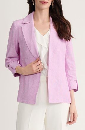 Kasper Open Front Linen Blend Blazer in Cosmo Pink/Lily White at Nordstrom, Size X-Small