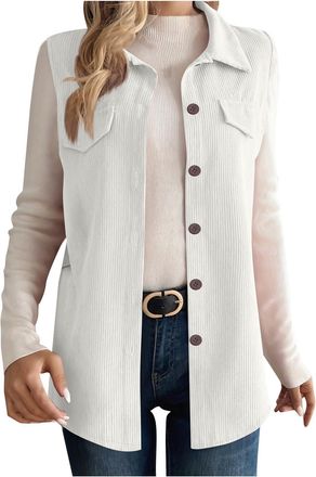 Generic Womens Lightweight Softshell Gilets Corduroy Lapel Tank Tops Button Down Sleeveless Denim Jacket Casual Mid-Long Jean Vest Waistcoat Jacket Vintage Di