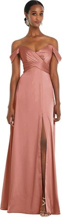 The Dessy Group Off-the-Shoulder Flounce Sleeve Empire Waist Gown with Front Slit