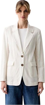 Benetton Gestreepte Blazer met inkepingkraag - Dames - Blazers - Beige - M - Katoen - Jassen