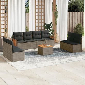 vidaXL Set De Muebles De Jard&iacute;n 9 Pzas Y Cojines Rat&aacute;n Sint&eacute;tico Gris Vidaxl