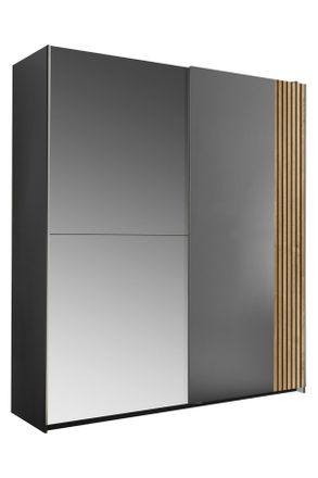 CARRYHOME Schwebetürenschrank, Graphitfarben, Eichefarben, Holzwerkstoff, 2 Fächer, 170x196x57 cm, Schlafzimmer, Komplette Schlafzimmer und