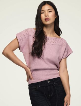 Lucky Brand Womens Pointelle Cloud Soft Sweater Tee